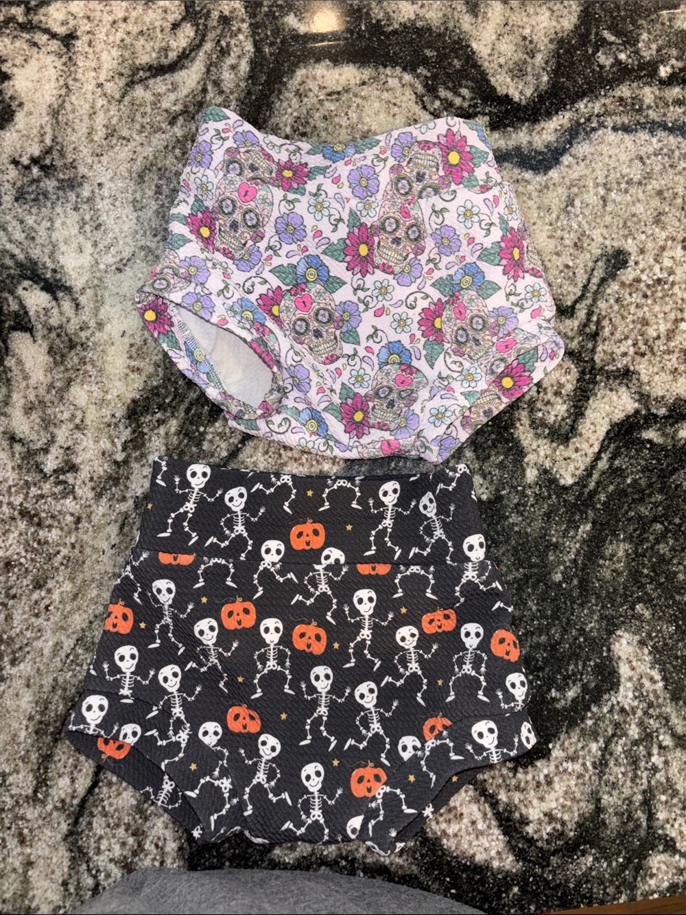 Halloween Skeleton & Floral Sugar Skull Baby Bloomers - Black & Lavender